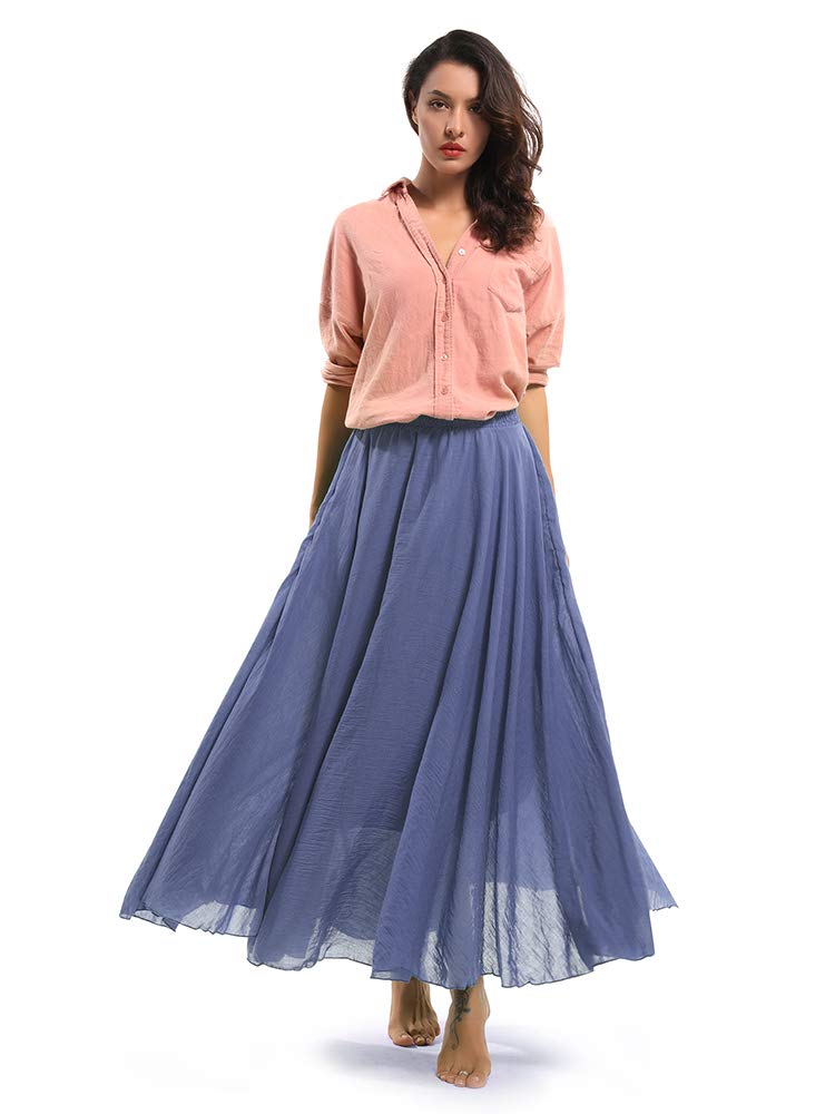 OCHENTA Women's Casual Cotton Long Maxi Skirt Flowy Boho for Summer Beach Goth Fairy Renaissance Weekend Skirts 95CM Grey - Image 2